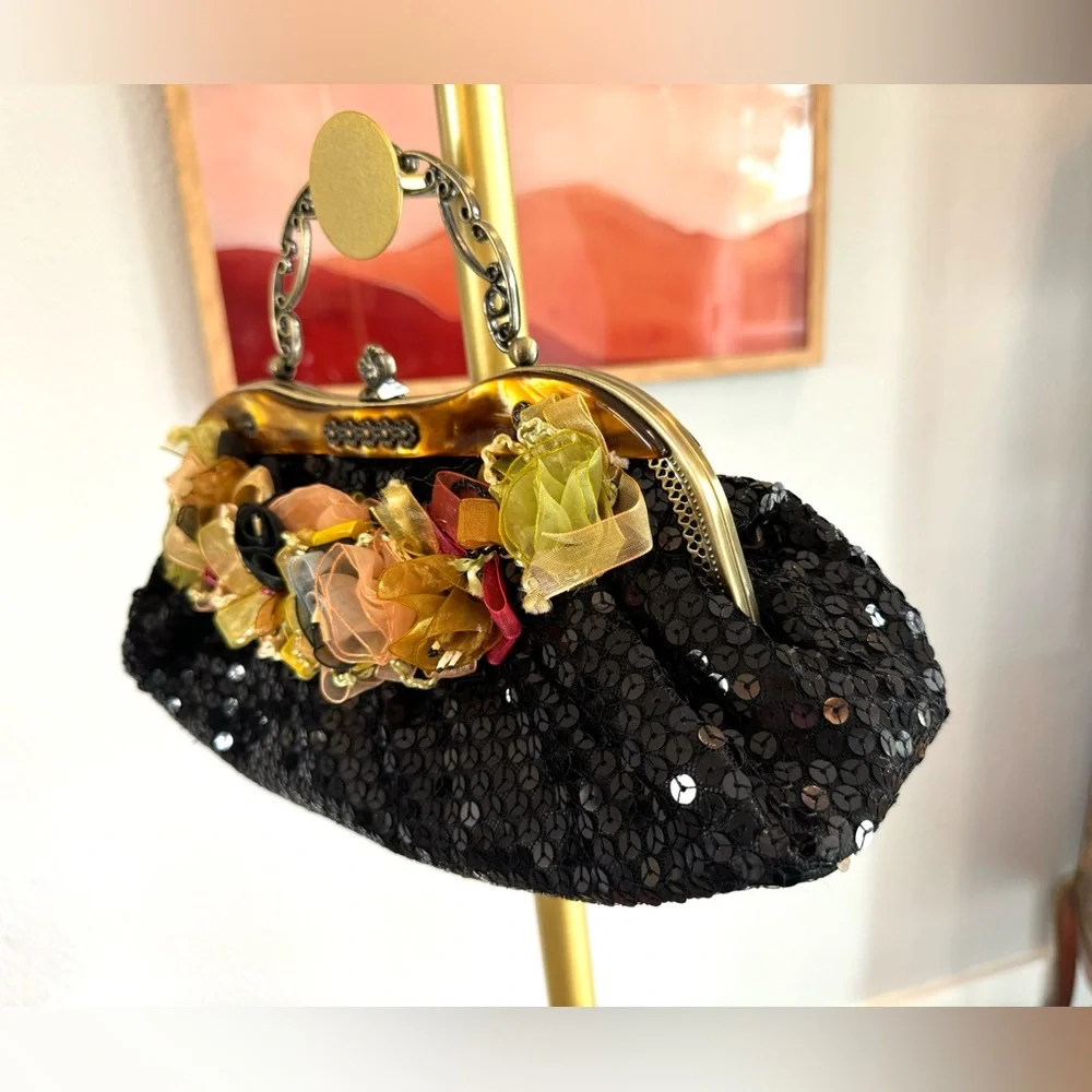 Vintage Sequined Floral Handbag